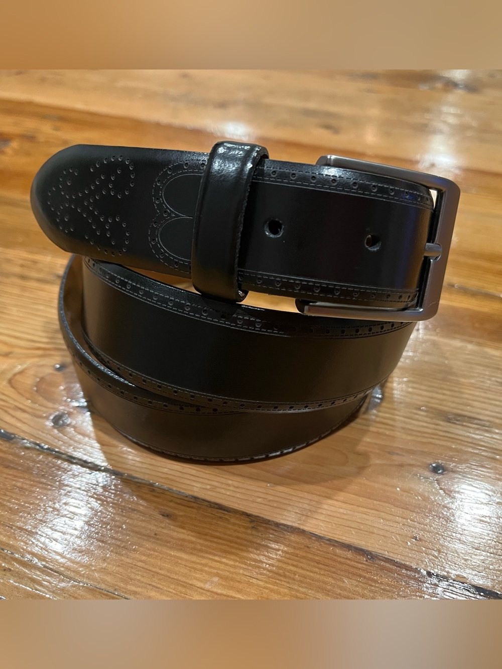 Joseph Abboud Black Wingtip Brogue Dress Belt • 42 Belt Size for 40 Waist • NWOT
